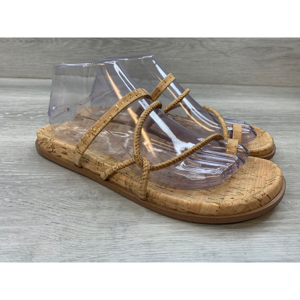 Korks Women's Cork Strappy Toe Loop Slide Sandals Gold Fleck Tan 9 Shoes